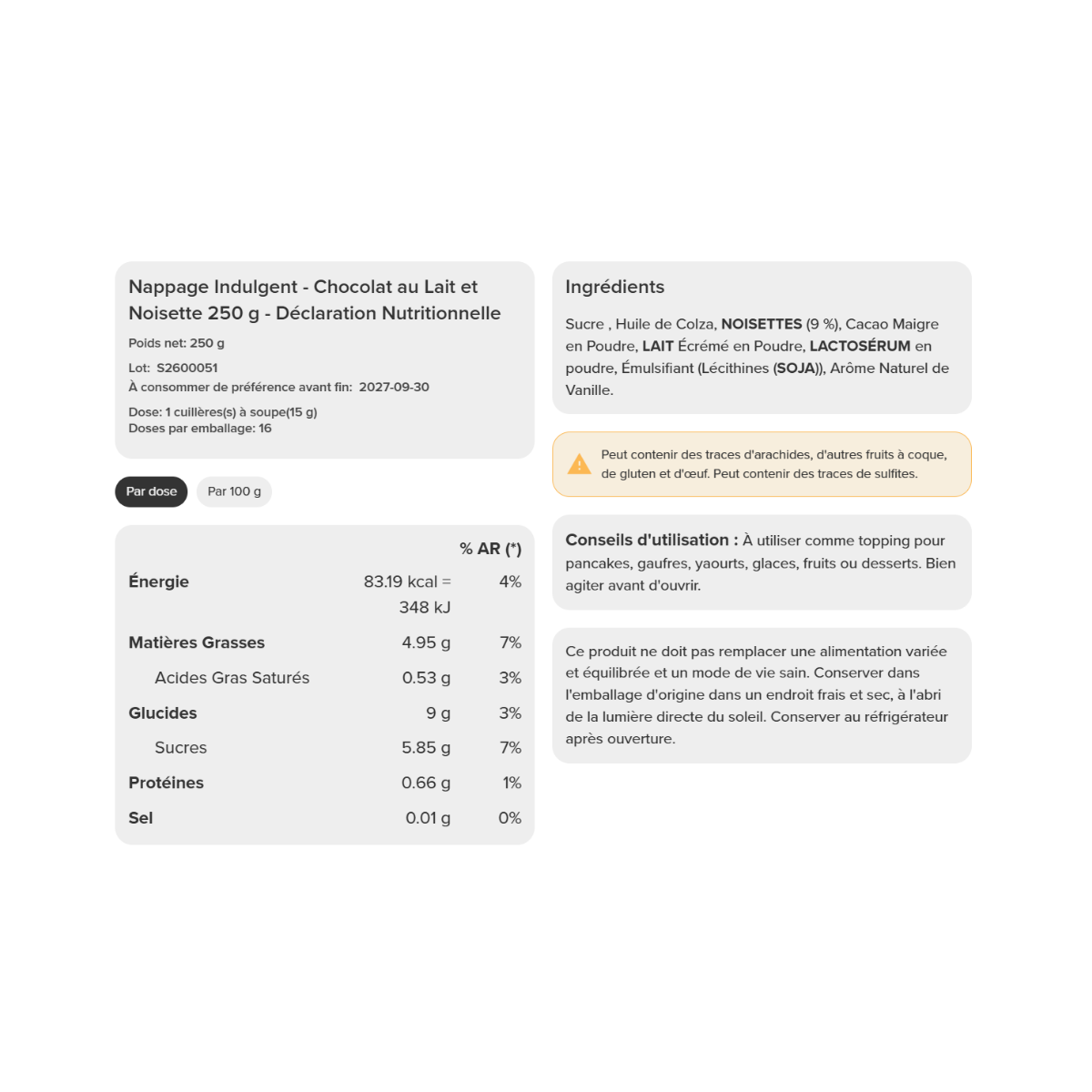 PROZIS - Nappage - Chocolat lait Noisettes 250 g - Image 2